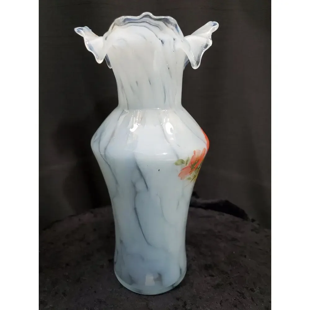 Vintage Art Glass Vase Ruffled Lip Shouldered Circa 1950s